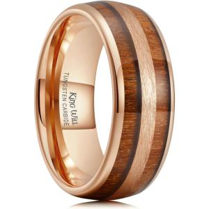 King Will Tungsten Carbide Wedding Band for Men Women-8mm Width Black/Gold/Sliver with Nature Koa/Maple Wood Inlay Domed Design Wodden Wedding Ring Comfort Fit Size 6-14(8mm-Cocobolo wood)