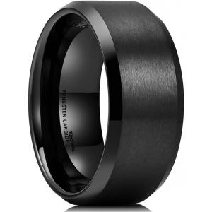 King Will Tungsten Men’s Wedding Ring – Available in 6mm to 10mm, Black/Silver, Matte Finish, Beveled Polished Edge, Comfort Fit(Black-10mm)