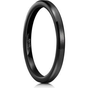 King Will Tungsten Men’s Wedding Ring – Available in 6mm to 10mm, Black/Silver, Matte Finish, Beveled Polished Edge, Comfort Fit(Black-2mm)
