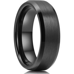King Will Tungsten Men’s Wedding Ring – Available in 6mm to 10mm, Black/Silver, Matte Finish, Beveled Polished Edge, Comfort Fit(Black-7mm)
