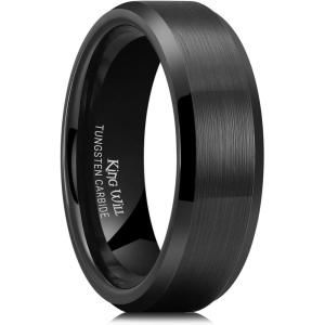 King Will Tungsten Men’s Wedding Ring – Available in 6mm to 10mm, Black/Silver, Matte Finish, Beveled Polished Edge, Comfort Fit(Black-7mm-New)