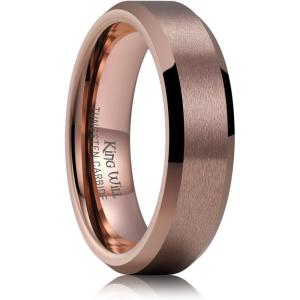 King Will Tungsten Men’s Wedding Ring – Available in 6mm to 10mm, Black/Silver, Matte Finish, Beveled Polished Edge, Comfort Fit(Brown-6mm)