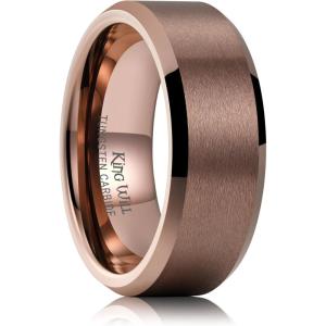 King Will Tungsten Men’s Wedding Ring – Available in 6mm to 10mm, Black/Silver, Matte Finish, Beveled Polished Edge, Comfort Fit(Brown-8mm)