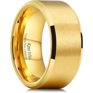 King Will Tungsten Men’s Wedding Ring – Available in 6mm to 10mm, Black/Silver, Matte Finish, Beveled Polished Edge, Comfort Fit(Gold-10mm)