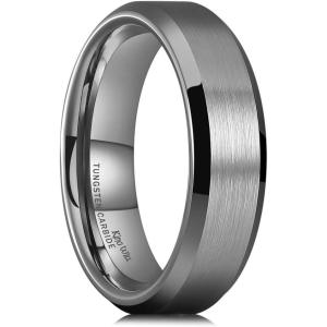King Will Tungsten Men’s Wedding Ring – Available in 6mm to 10mm, Black/Silver, Matte Finish, Beveled Polished Edge, Comfort Fit(Gunmetal Gray 6mm)