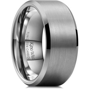 King Will Tungsten Men’s Wedding Ring – Available in 6mm to 10mm, Black/Silver, Matte Finish, Beveled Polished Edge, Comfort Fit(Gunmetal-10mm)