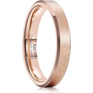 King Will Tungsten Men’s Wedding Ring – Available in 6mm to 10mm, Black/Silver, Matte Finish, Beveled Polished Edge, Comfort Fit(Roise gold-4mm)