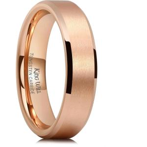 King Will Tungsten Men’s Wedding Ring – Available in 6mm to 10mm, Black/Silver, Matte Finish, Beveled Polished Edge, Comfort Fit(Rose Gold-6mm)