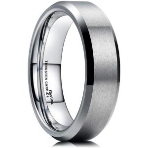King Will Tungsten Men’s Wedding Ring – Available in 6mm to 10mm, Black/Silver, Matte Finish, Beveled Polished Edge, Comfort Fit(Silver-6mm)