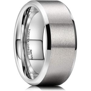 King Will Tungsten Men’s Wedding Ring – Available in 6mm to 10mm, Black/Silver, Matte Finish, Beveled Polished Edge, Comfort Fit(Silver-9mm)