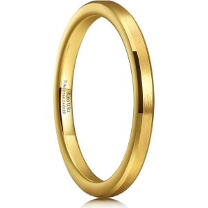 King Will Tungsten Men’s Wedding Ring – Available in 6mm to 10mm, Black/Silver, Matte Finish, Beveled Polished Edge, Comfort Fit(gold-2mm)