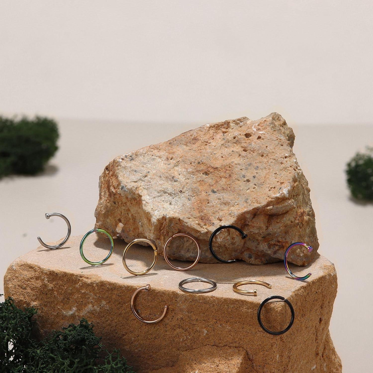 imageBodyBonita 10Pcs Nose Rings Hoops 316L 22G 20G 18G Septum Rings Bendable Cartilage Earrings for Women Conch Piercing Jewelry Helix Rook Tragus Daith Snug Belly Button Ring 8 mm 10 mmMixed Color