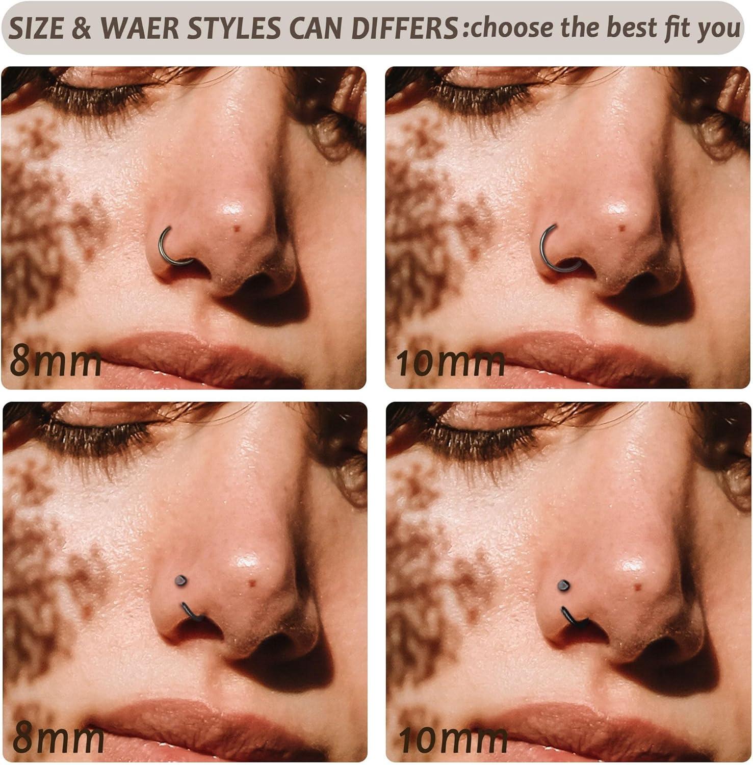 imageBodyBonita 10Pcs Nose Rings Hoops 316L 22G 20G 18G Septum Rings Bendable Cartilage Earrings for Women Conch Piercing Jewelry Helix Rook Tragus Daith Snug Belly Button Ring 8 mm 10 mmBlack