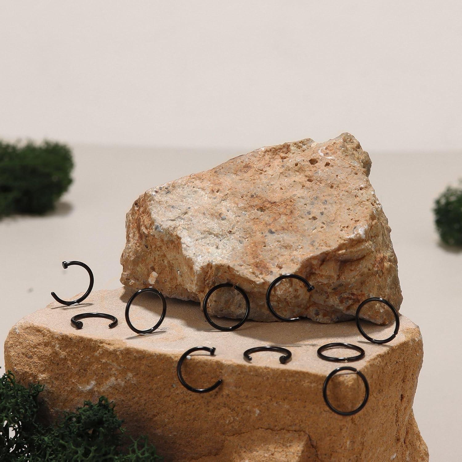 imageBodyBonita 10Pcs Nose Rings Hoops 316L 22G 20G 18G Septum Rings Bendable Cartilage Earrings for Women Conch Piercing Jewelry Helix Rook Tragus Daith Snug Belly Button Ring 8 mm 10 mmBlack