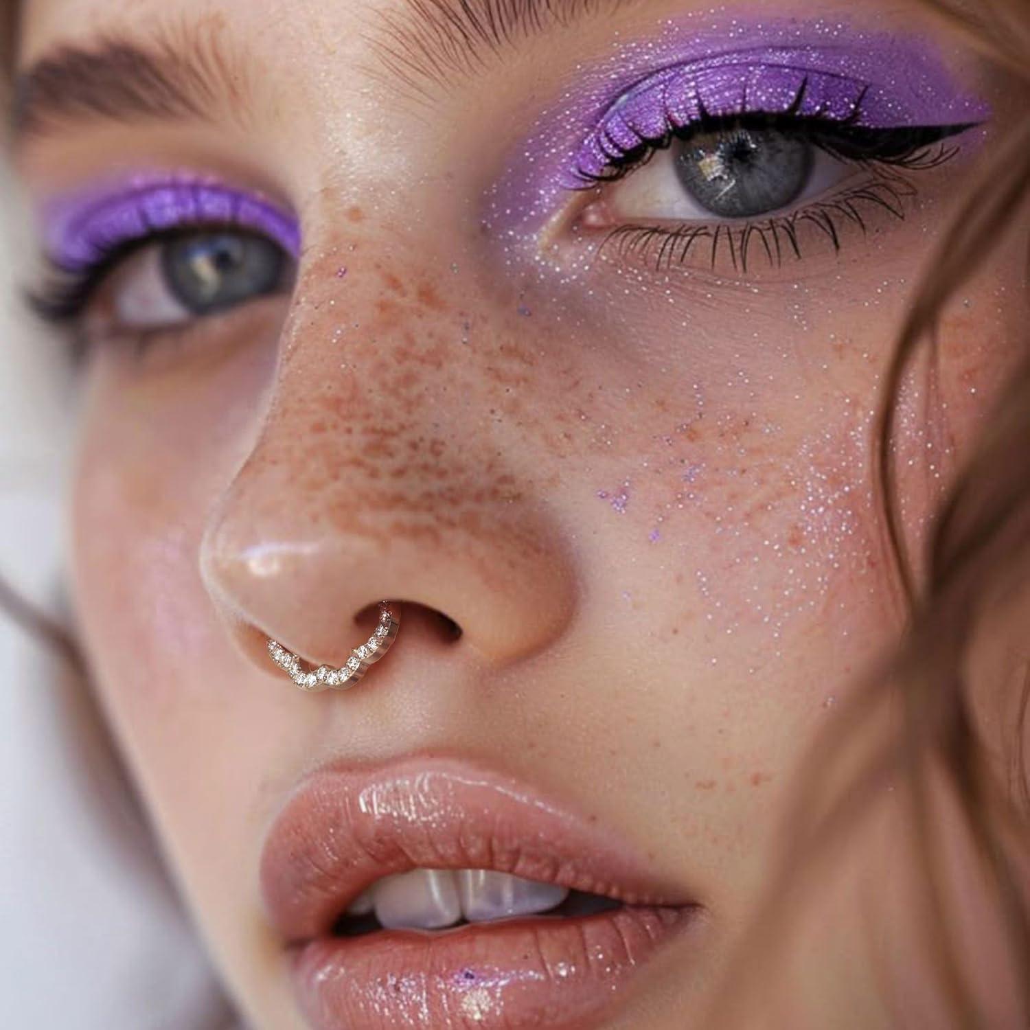 imageBodyBonita 16G Cloud Hinged Septum Rings G23 Titanium Nose Rings Hoops Clicker Septum Jewelry CZ Nose Piercings Helix Tragus Rook Daith Earrings for Women Men Silver14K Gold Plated 8mmSilverCloud Shape