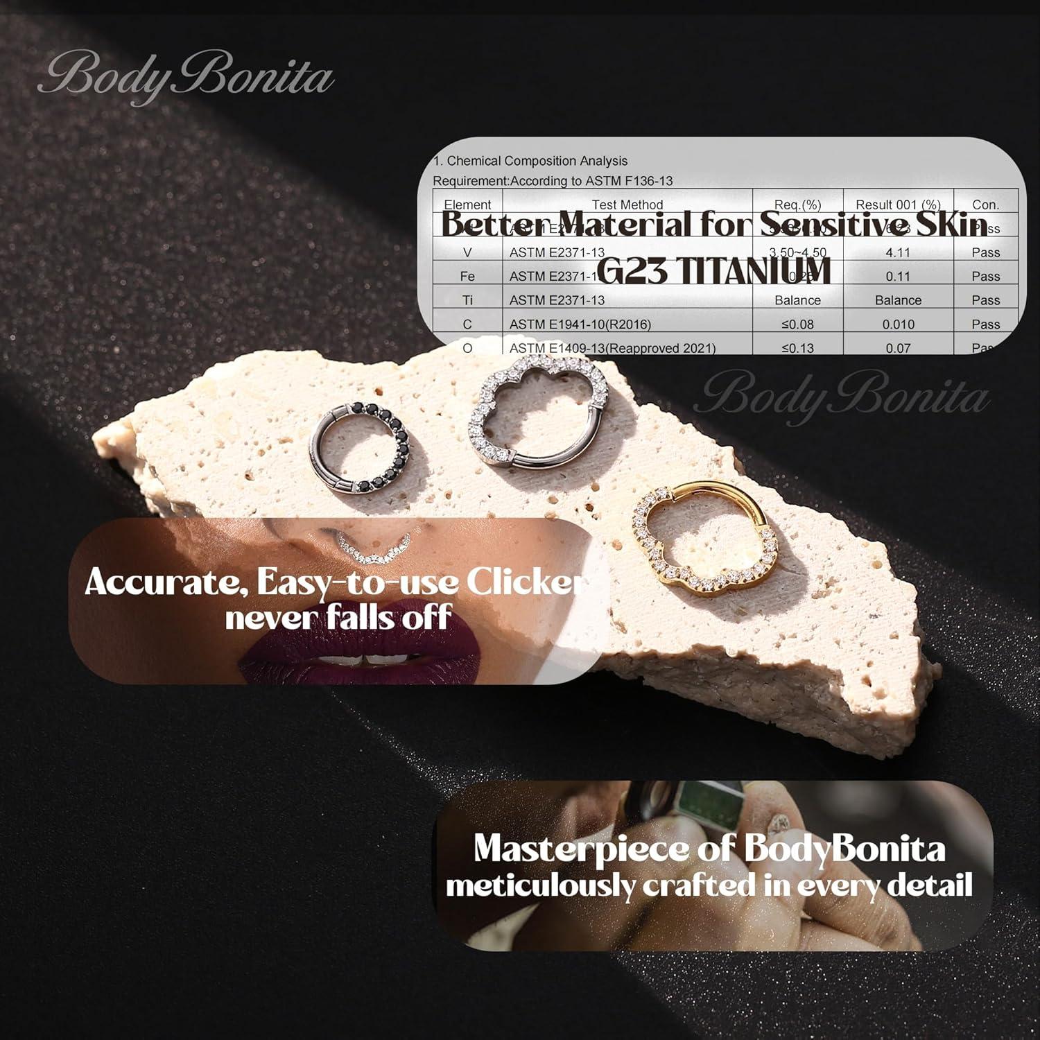 imageBodyBonita 16G Cloud Hinged Septum Rings G23 Titanium Nose Rings Hoops Clicker Septum Jewelry CZ Nose Piercings Helix Tragus Rook Daith Earrings for Women Men Silver14K Gold Plated 8mmSilverCloud Shape