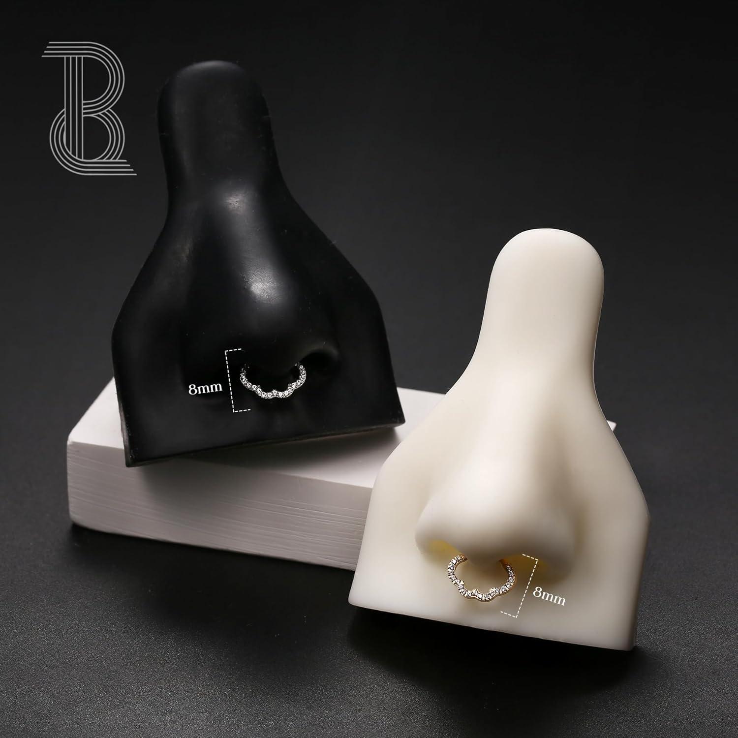 imageBodyBonita 16G Cloud Hinged Septum Rings G23 Titanium Nose Rings Hoops Clicker Septum Jewelry CZ Nose Piercings Helix Tragus Rook Daith Earrings for Women Men Silver14K Gold Plated 8mmSilverCloud Shape