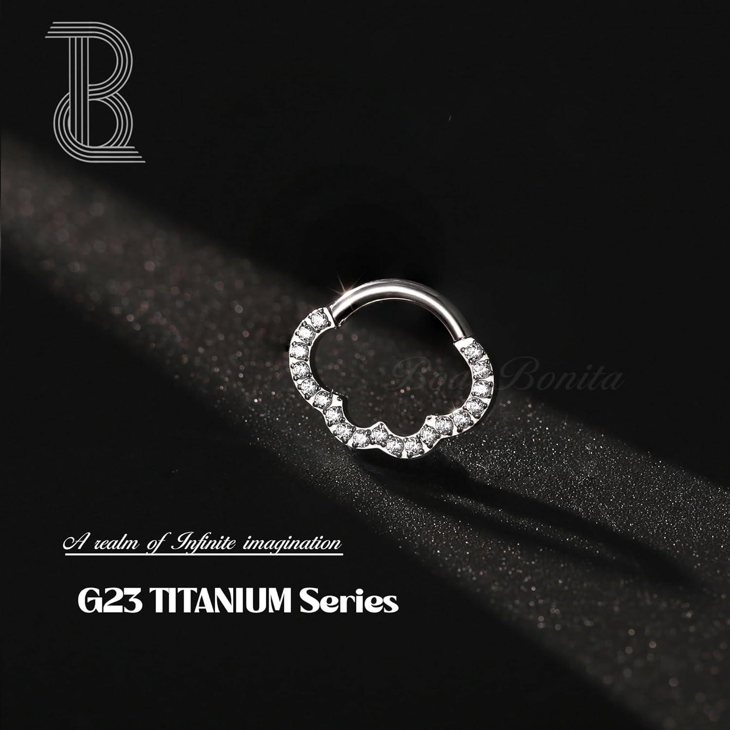 imageBodyBonita 16G Cloud Hinged Septum Rings G23 Titanium Nose Rings Hoops Clicker Septum Jewelry CZ Nose Piercings Helix Tragus Rook Daith Earrings for Women Men Silver14K Gold Plated 8mmSilverCloud Shape