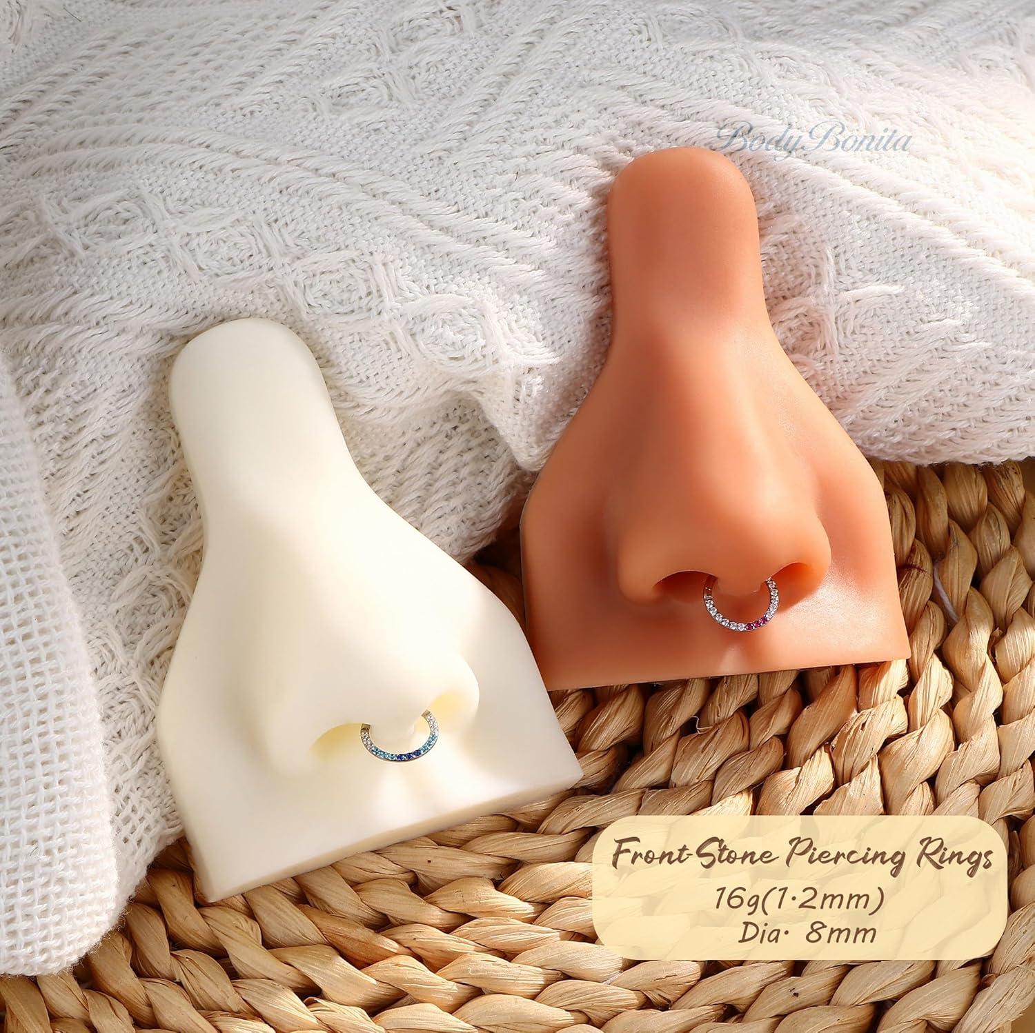 imageBodyBonita 16G Gradient CZ Septum Rings Jewelry 316L Surgical Steel Nose Rings Hoops for Women 16G Nose Piercings Cartilage Earrings Helix Rook Tragus Daith Conch Piercing Jewelry 8mmBlue CZ