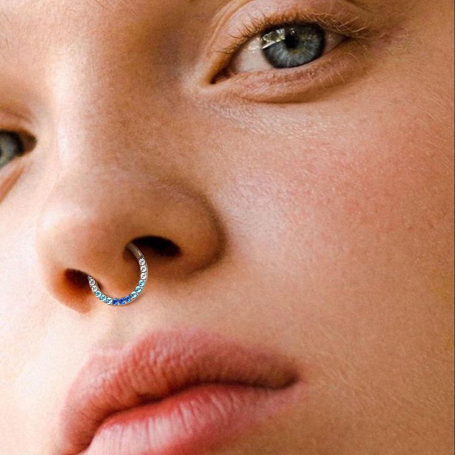 imageBodyBonita 16G Gradient CZ Septum Rings Jewelry 316L Surgical Steel Nose Rings Hoops for Women 16G Nose Piercings Cartilage Earrings Helix Rook Tragus Daith Conch Piercing Jewelry 8mmBlue CZ