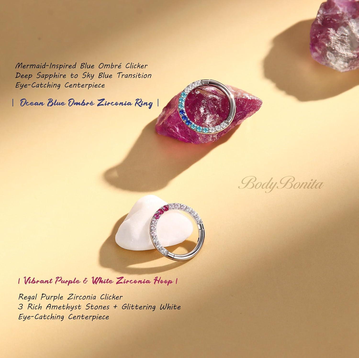 imageBodyBonita 16G Gradient CZ Septum Rings Jewelry 316L Surgical Steel Nose Rings Hoops for Women 16G Nose Piercings Cartilage Earrings Helix Rook Tragus Daith Conch Piercing Jewelry 8mmBlue CZ