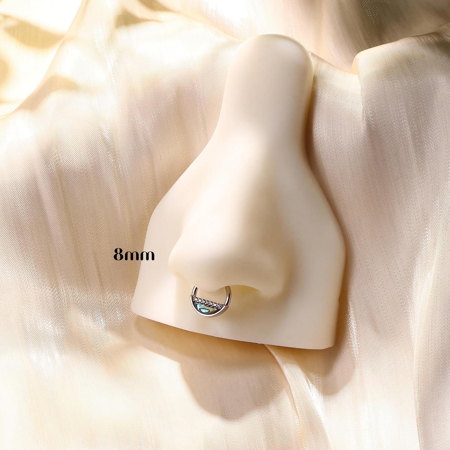 imageBodyBonita 16G Green Shell Septum Rings Jewelry 316L Surgical Steel Nose Rings Hoops Clicker CZ Septum Jewelry Nose Piercings Helix Tragus Rook Daith Earrings for Women Men Silver 8mmSilver