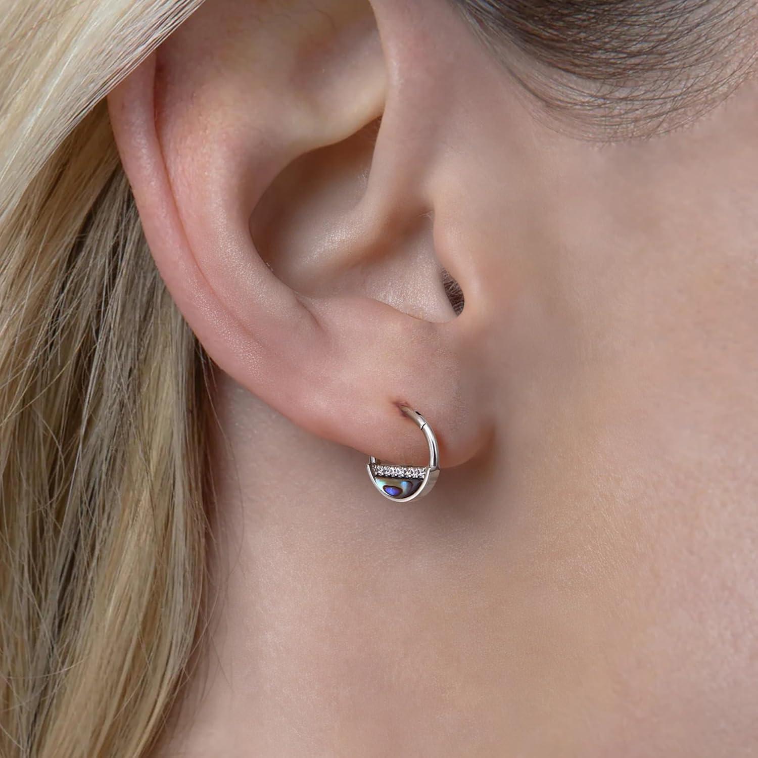 imageBodyBonita 16G Green Shell Septum Rings Jewelry 316L Surgical Steel Nose Rings Hoops Clicker CZ Septum Jewelry Nose Piercings Helix Tragus Rook Daith Earrings for Women Men Silver 8mmSilver