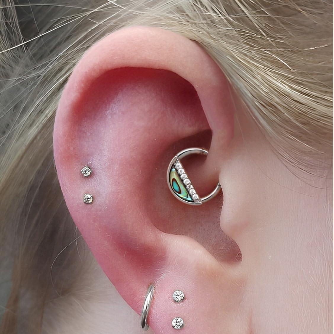 imageBodyBonita 16G Green Shell Septum Rings Jewelry 316L Surgical Steel Nose Rings Hoops Clicker CZ Septum Jewelry Nose Piercings Helix Tragus Rook Daith Earrings for Women Men Silver 8mmSilver