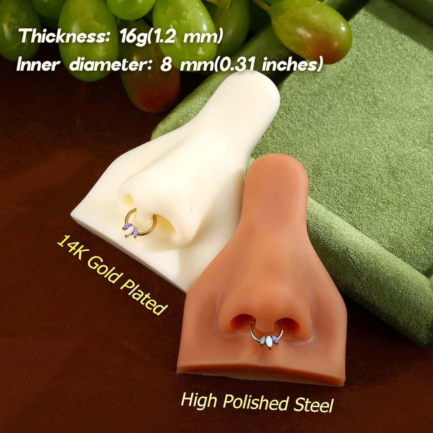 imageBodyBonita 16G Opal Septum Rings CZ 316L Surgical Steel Septum Jewelry Nose Rings Hoops Clicker Helix Tragus Rook Daith Piercings for Women Men SilverGold 8 mmGoldPurple Opal