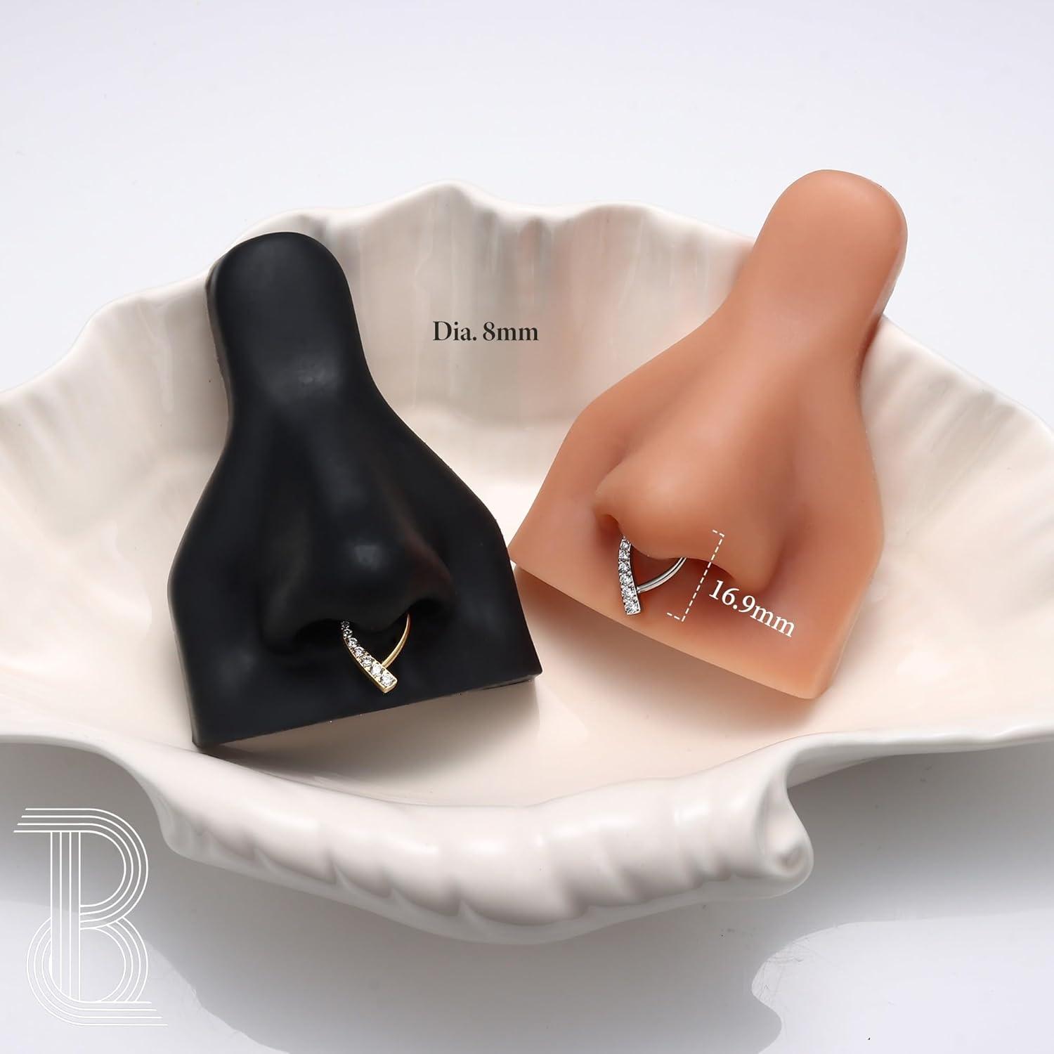 imageBodyBonita 16G Septum Ring 316L Surgical Steel Teardrop Nose Rings Hoops Clear CZ Nose Piercings Daith Piercing Jewelry Tragus Helix Rook Cartilage Earrings for Women 8mmGoldCollar