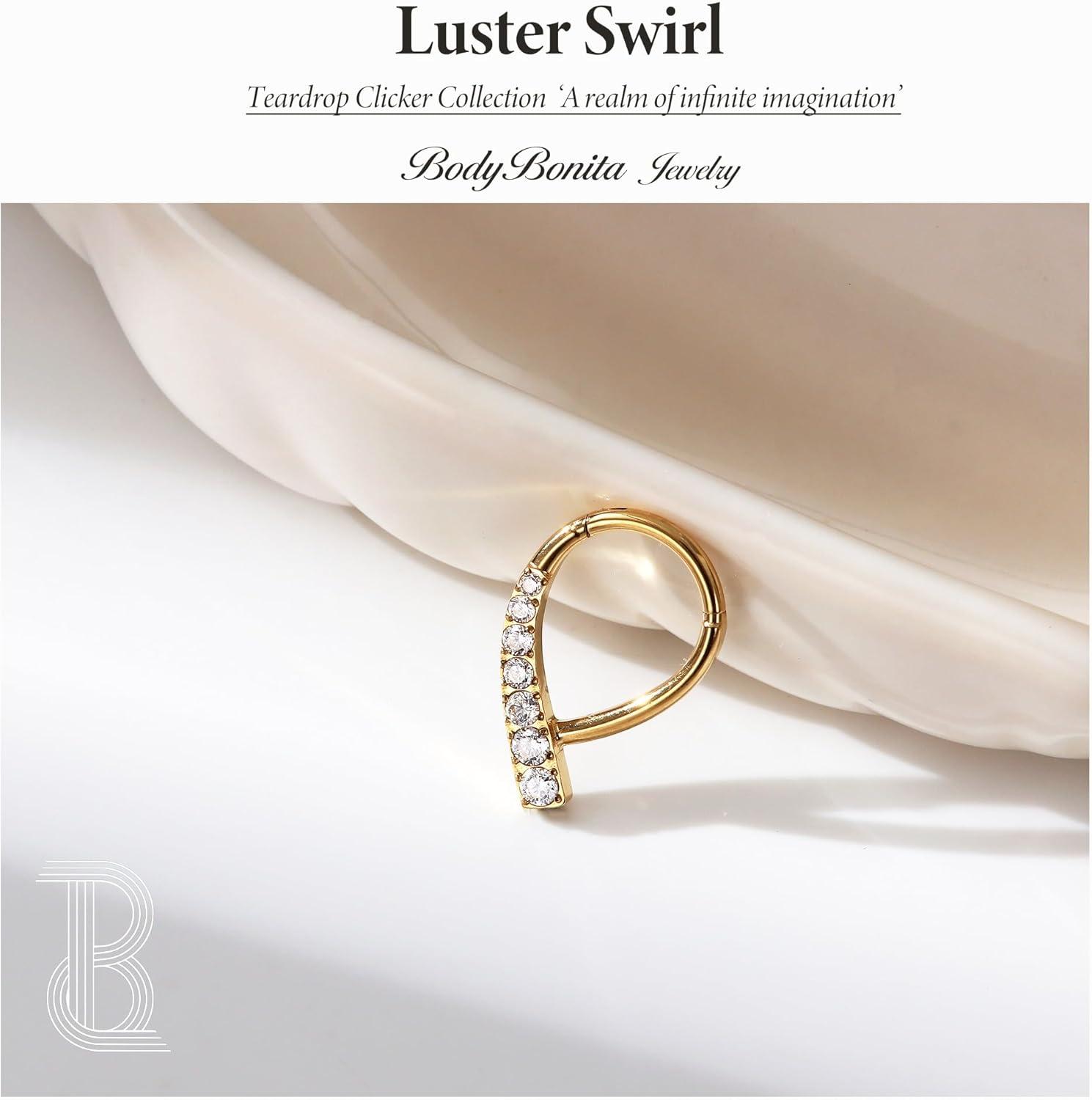 imageBodyBonita 16G Septum Ring 316L Surgical Steel Teardrop Nose Rings Hoops Clear CZ Nose Piercings Daith Piercing Jewelry Tragus Helix Rook Cartilage Earrings for Women 8mmGoldCollar