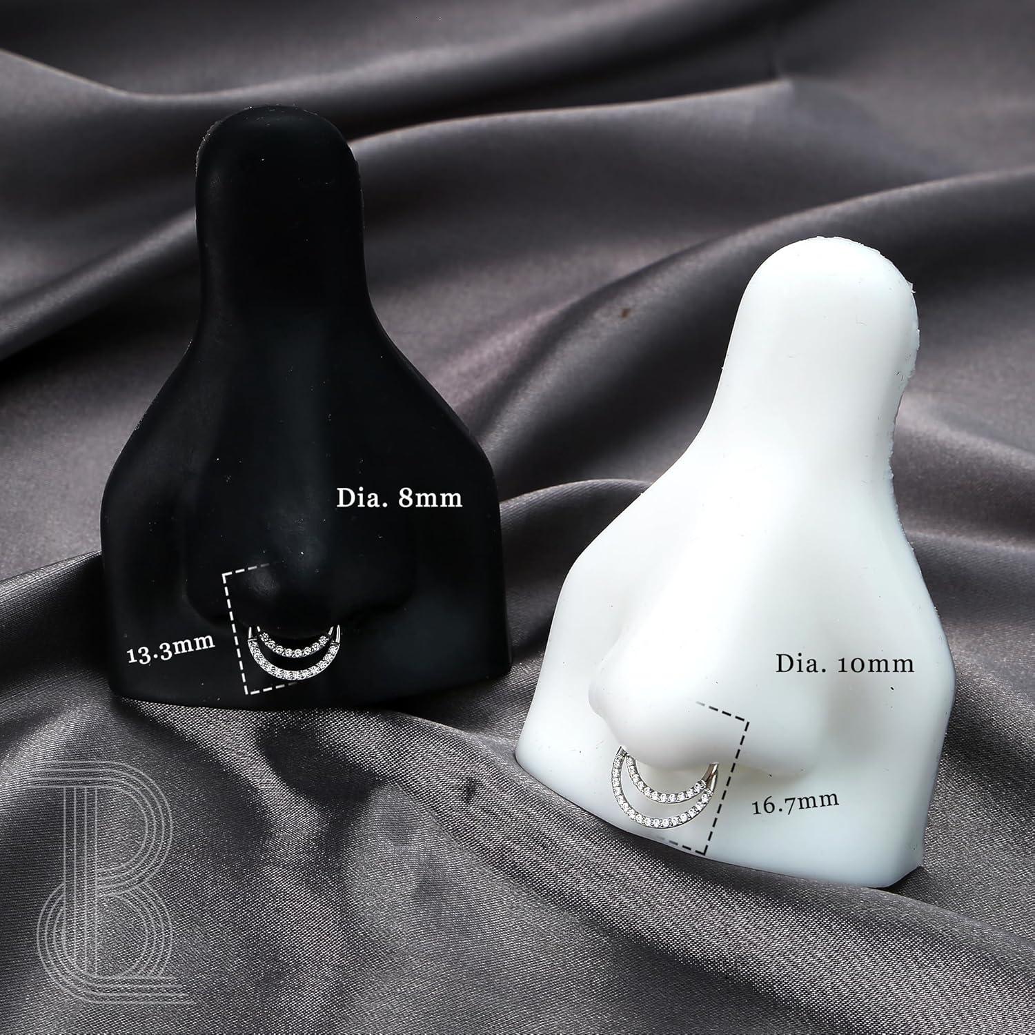 imageBodyBonita 16G Septum Rings Clicker 316L Stainless Steel Septum Nose Rings for Women Daith Earrings for Women Septum Jewelry Conch Daith Piercing Jewelry 14k Gold PlatedSilver 8mm 10mmRadiant Crescent LayeredSilver