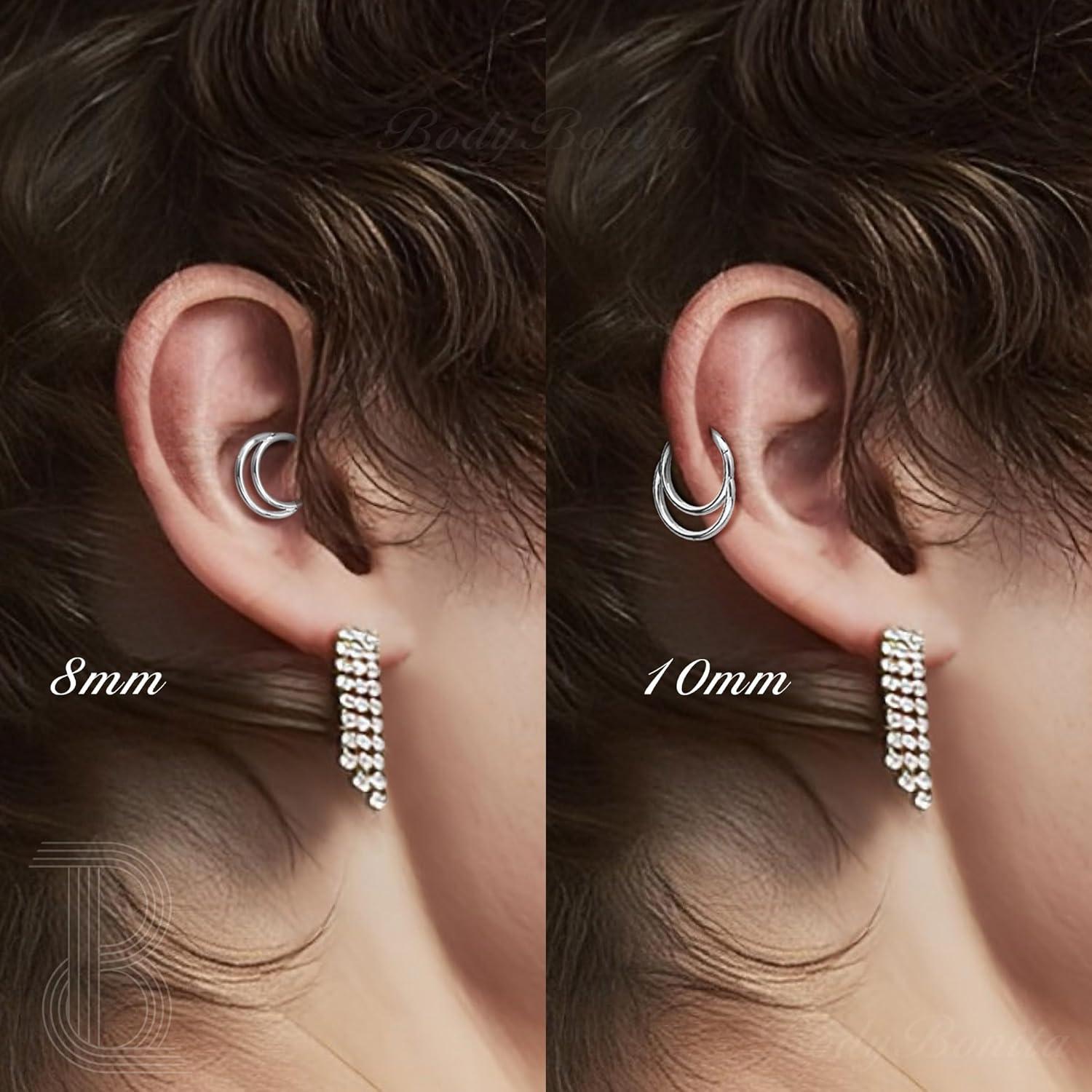 imageBodyBonita 16G Septum Rings Clicker 316L Stainless Steel Septum Nose Rings for Women Daith Earrings for Women Septum Jewelry Conch Daith Piercing Jewelry 14k Gold PlatedSilver 8mm 10mmCrescent LayeredGoldSilver