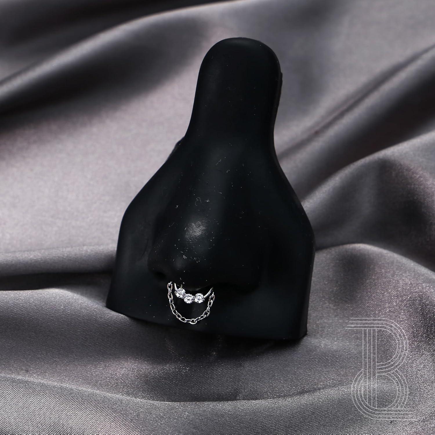 imageBodyBonita 16G Septum Rings Clicker 316L Stainless Steel Septum Nose Rings for Women Daith Earrings for Women Septum Jewelry Conch Daith Piercing Jewelry 14k Gold PlatedSilver 8mm 10mmRadiant Clicker with ChainSilver