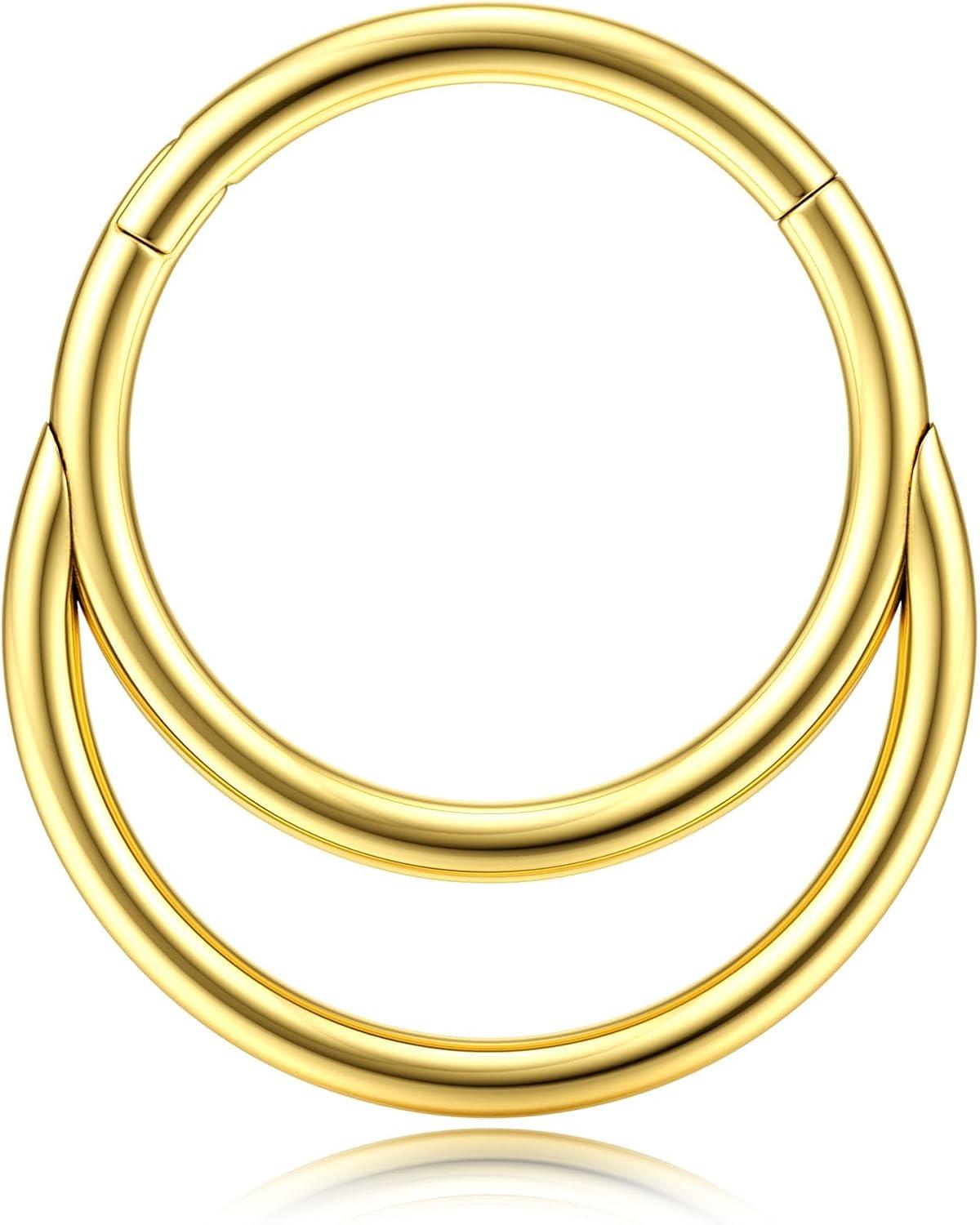 imageBodyBonita 16G Septum Rings Clicker 316L Stainless Steel Septum Nose Rings for Women Daith Earrings for Women Septum Jewelry Conch Daith Piercing Jewelry 14k Gold PlatedSilver 8mm 10mmCrescent LayeredGoldSilver