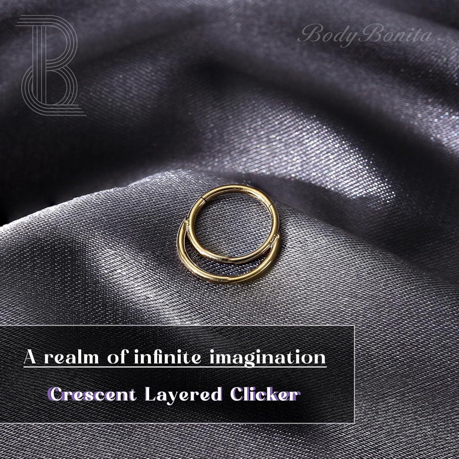 imageBodyBonita 16G Septum Rings Clicker 316L Stainless Steel Septum Nose Rings for Women Daith Earrings for Women Septum Jewelry Conch Daith Piercing Jewelry 14k Gold PlatedSilver 8mm 10mmCrescent LayeredGoldSilver