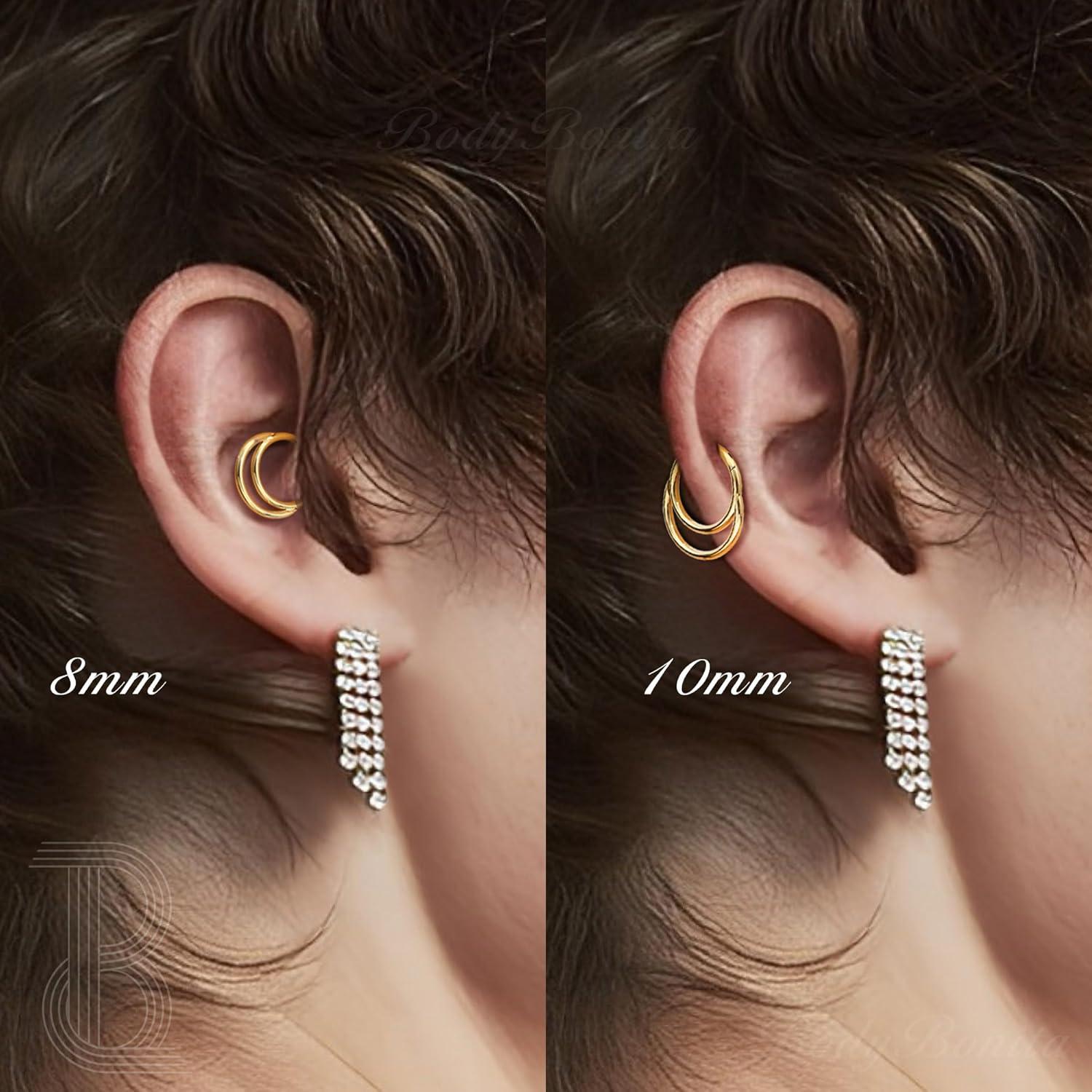 imageBodyBonita 16G Septum Rings Clicker 316L Stainless Steel Septum Nose Rings for Women Daith Earrings for Women Septum Jewelry Conch Daith Piercing Jewelry 14k Gold PlatedSilver 8mm 10mmCrescent LayeredGoldSilver18G