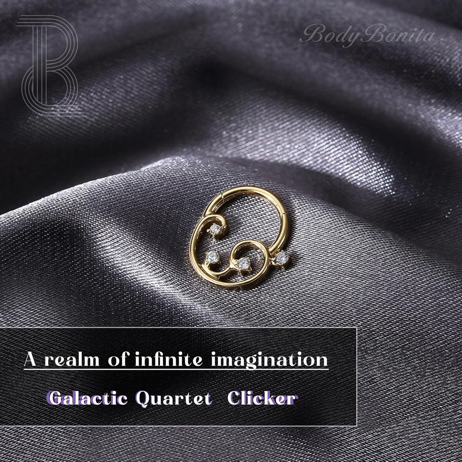 imageBodyBonita 16G Septum Rings Clicker 316L Stainless Steel Septum Nose Rings for Women Daith Earrings for Women Septum Jewelry Conch Daith Piercing Jewelry 14k Gold PlatedSilver 8mm 10mmGalactic QuartetGoldSilver