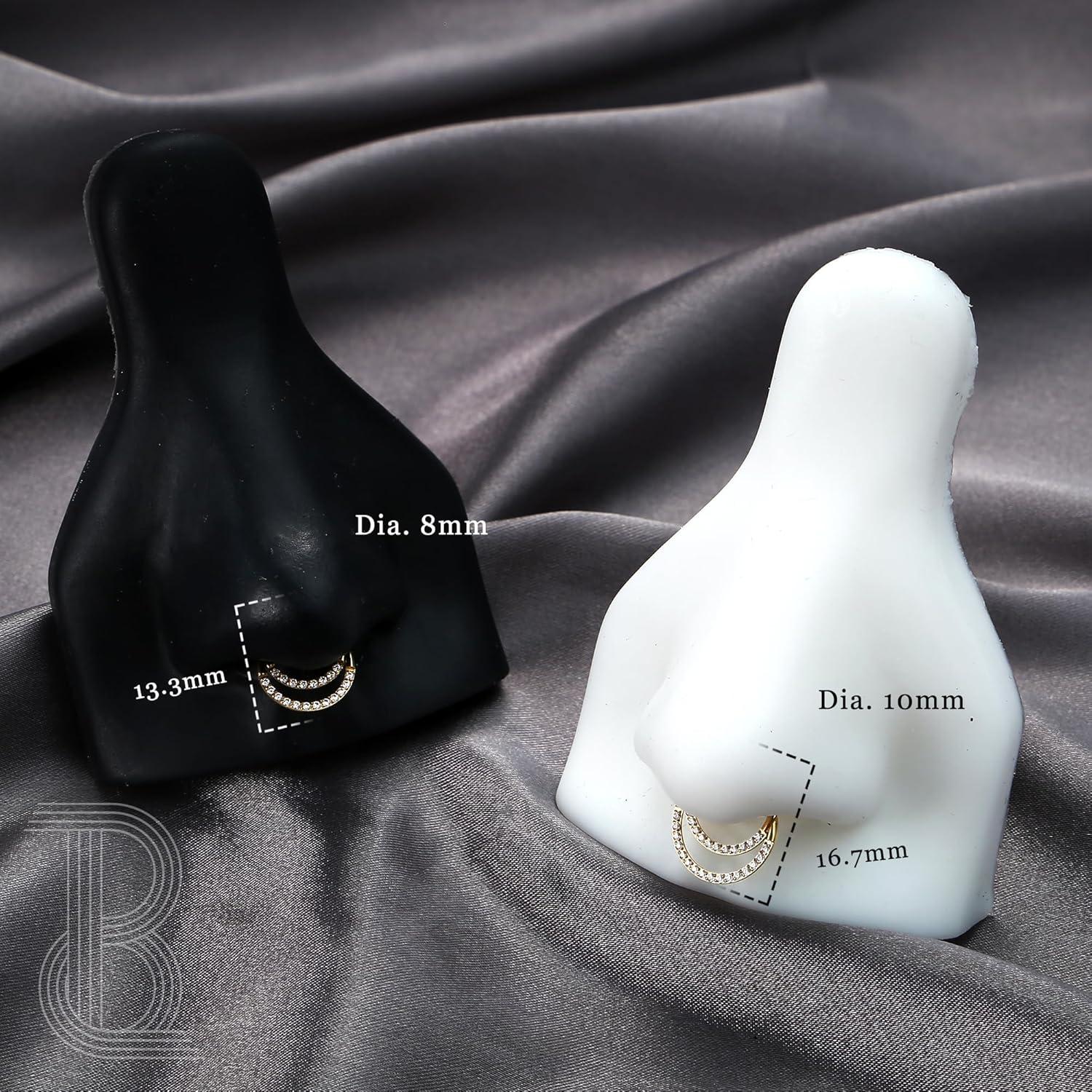 imageBodyBonita 16G Septum Rings Clicker 316L Stainless Steel Septum Nose Rings for Women Daith Earrings for Women Septum Jewelry Conch Daith Piercing Jewelry 14k Gold PlatedSilver 8mm 10mmRadiant Crescent LayeredSilver