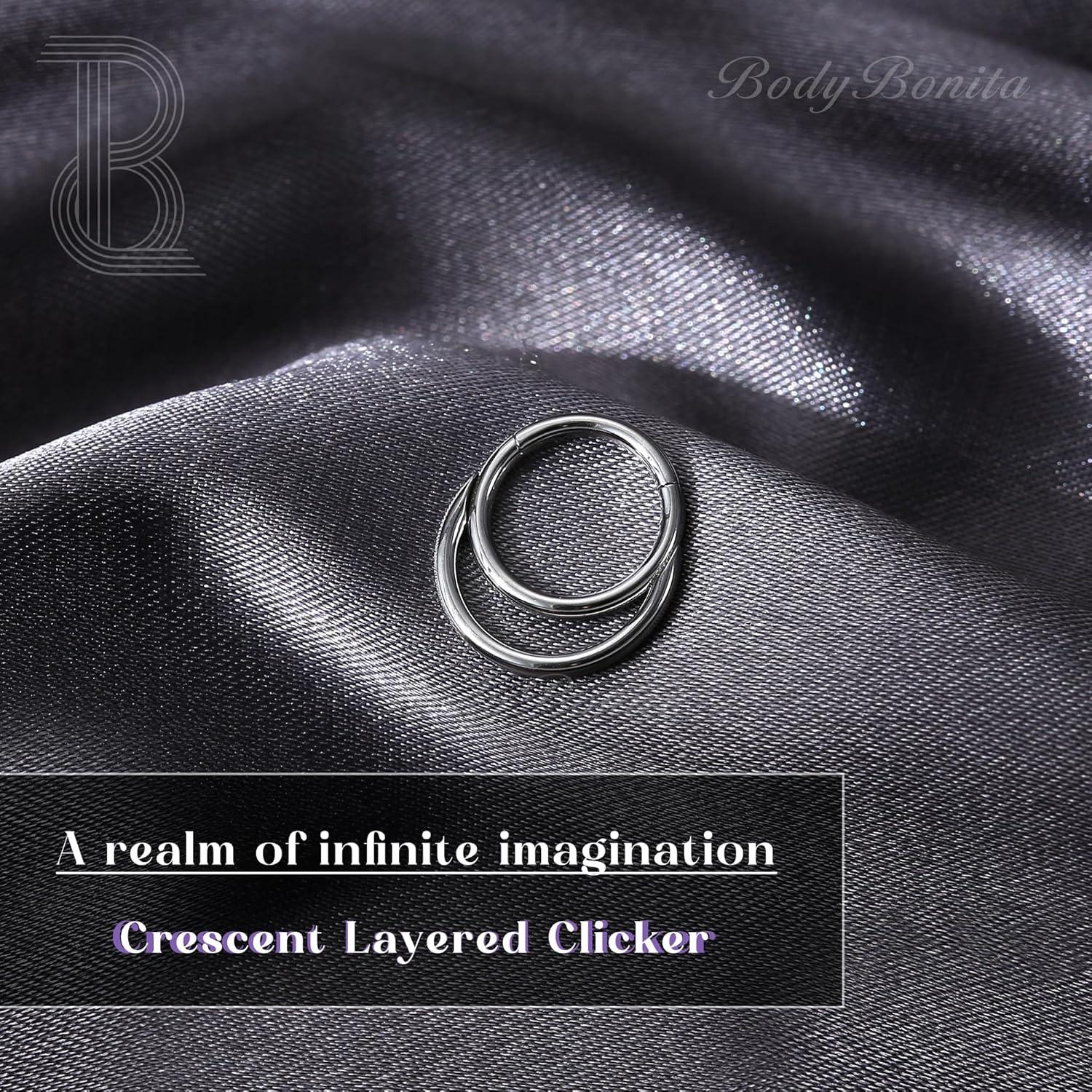 imageBodyBonita 16G Septum Rings Clicker 316L Stainless Steel Septum Nose Rings for Women Daith Earrings for Women Septum Jewelry Conch Daith Piercing Jewelry 14k Gold PlatedSilver 8mm 10mmCrescent LayeredGoldSilver