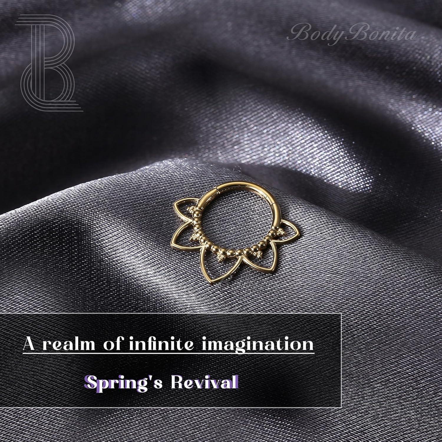 imageBodyBonita 16G Septum Rings Clicker 316L Stainless Steel Septum Nose Rings for Women Daith Earrings for Women Septum Jewelry Conch Daith Piercing Jewelry 14k Gold PlatedSilver 8mm 10mmSprings RevivalGoldSilver