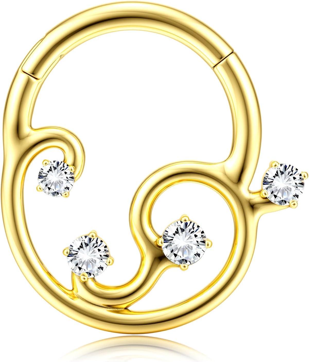 imageBodyBonita 16G Septum Rings Clicker 316L Stainless Steel Septum Nose Rings for Women Daith Earrings for Women Septum Jewelry Conch Daith Piercing Jewelry 14k Gold PlatedSilver 8mm 10mmGalactic QuartetGoldSilver