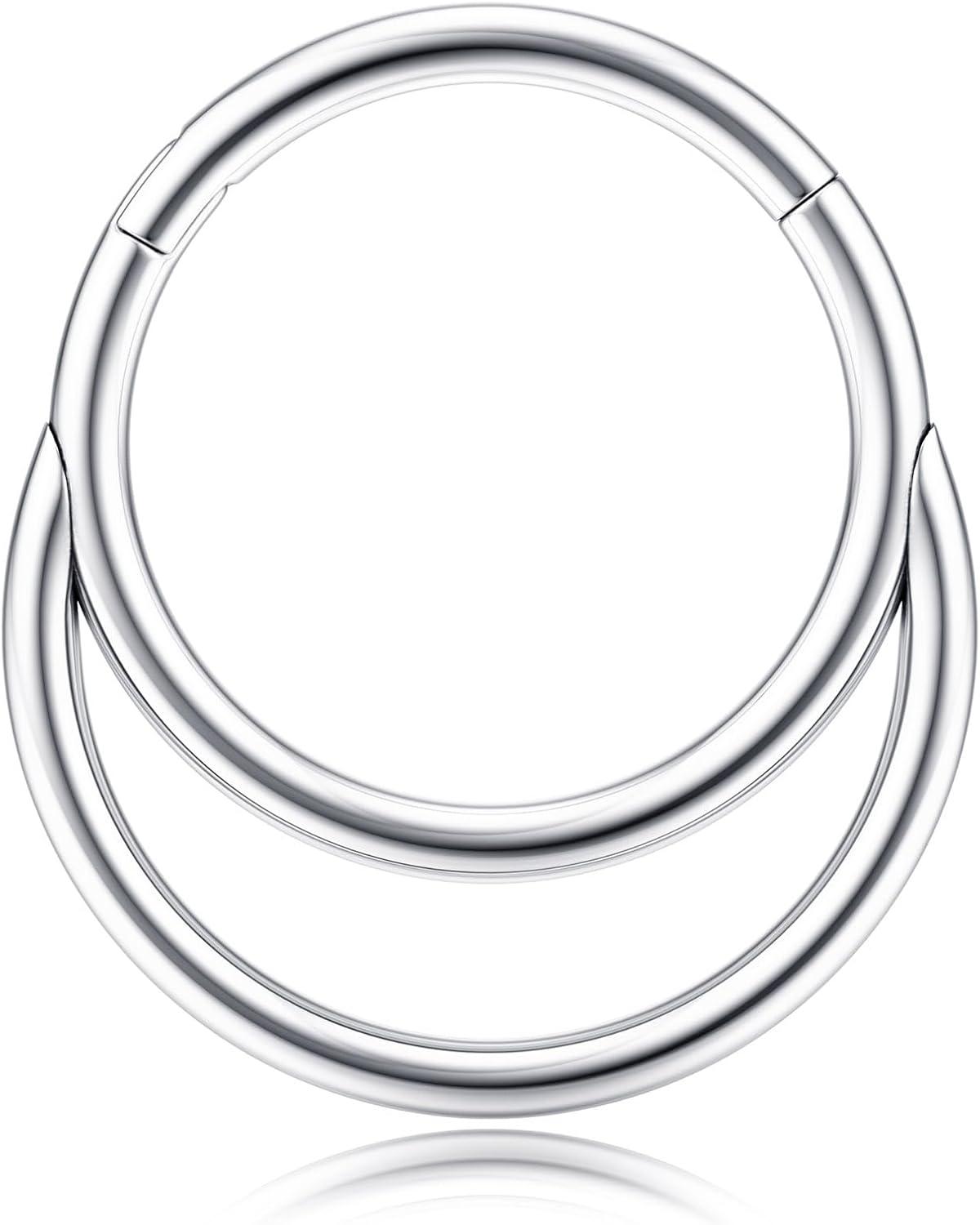 imageBodyBonita 16G Septum Rings Clicker 316L Stainless Steel Septum Nose Rings for Women Daith Earrings for Women Septum Jewelry Conch Daith Piercing Jewelry 14k Gold PlatedSilver 8mm 10mmCrescent LayeredGoldSilver