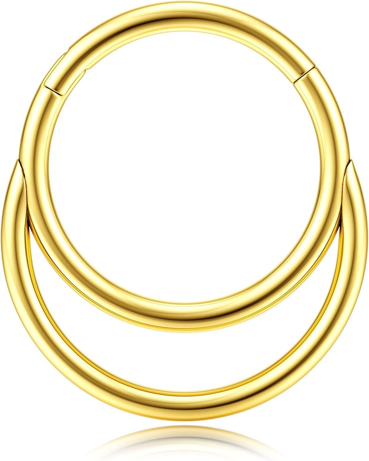 imageBodyBonita 16G Septum Rings Clicker 316L Stainless Steel Septum Nose Rings for Women Daith Earrings for Women Septum Jewelry Conch Daith Piercing Jewelry 14k Gold PlatedSilver 8mm 10mmCrescent LayeredGoldSilver