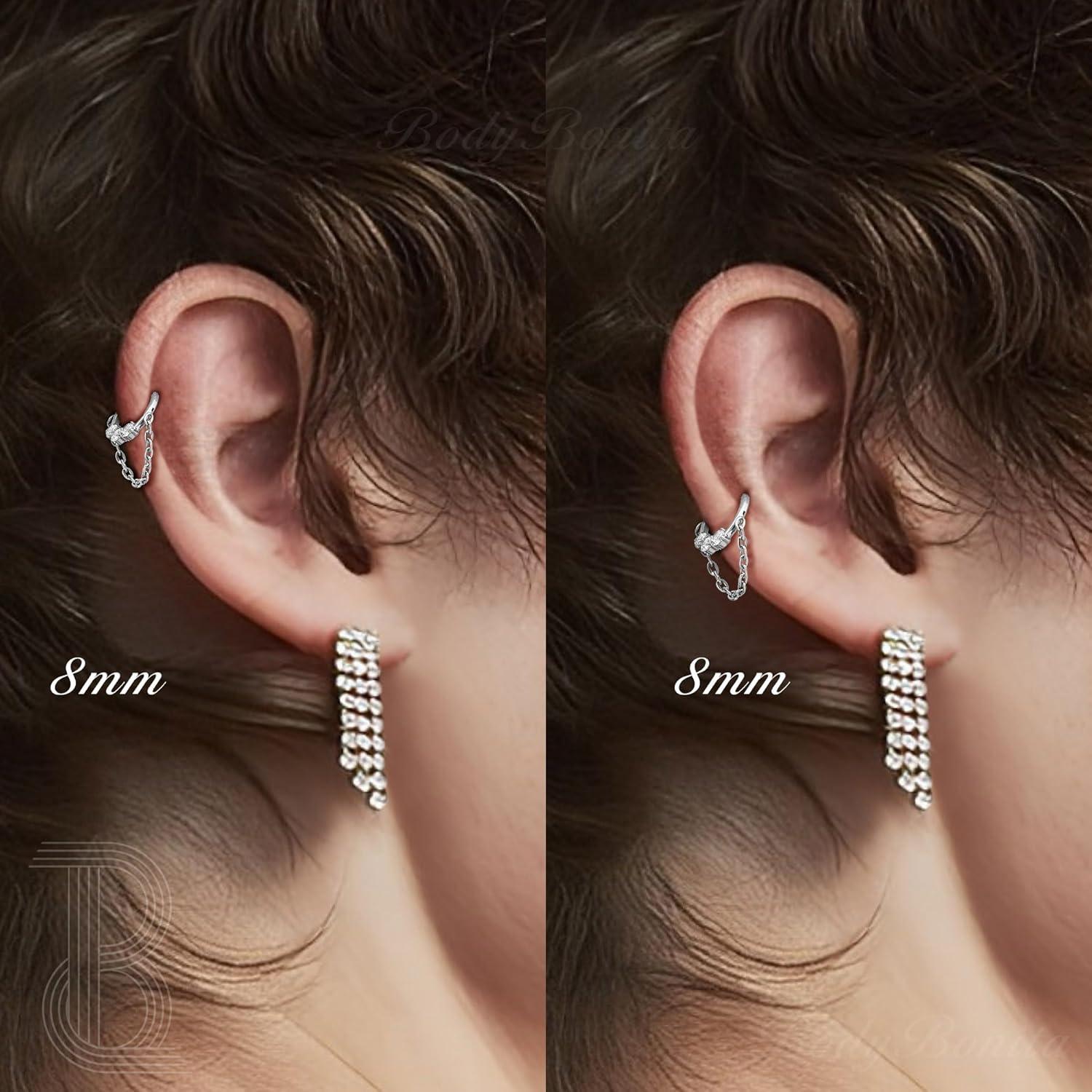 imageBodyBonita 16G Septum Rings Clicker 316L Stainless Steel Septum Nose Rings for Women Daith Earrings for Women Septum Jewelry Conch Daith Piercing Jewelry 14k Gold PlatedSilver 8mm 10mmRadiant Clicker with ChainSilver