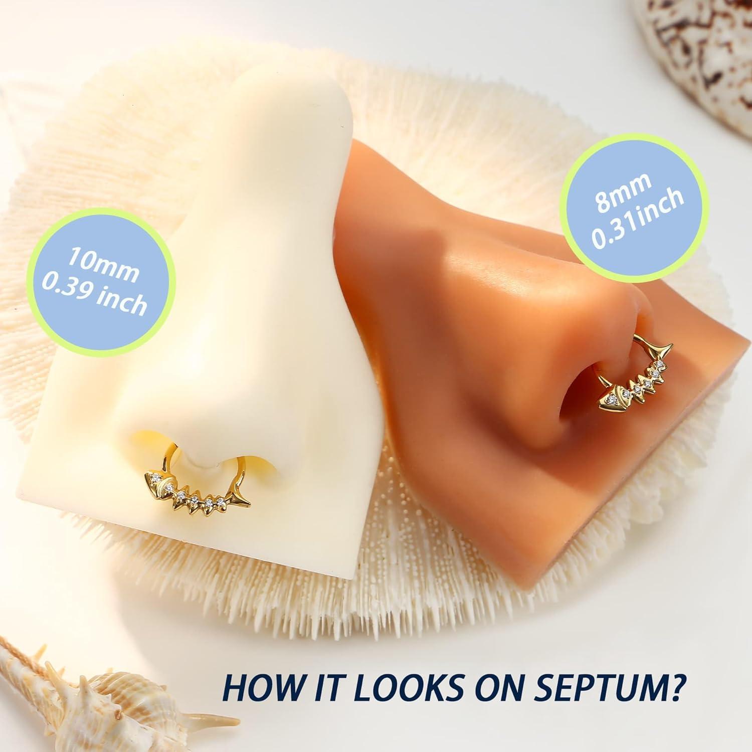 imageBodyBonita 16G Septum Rings Fish Bones G23 Titanium Nose Rings Hoops Septum Jewelry Clicker Conch Helix Tragus Rook Daith Piercings for Women Men SilverGold Plated 810 mmGold