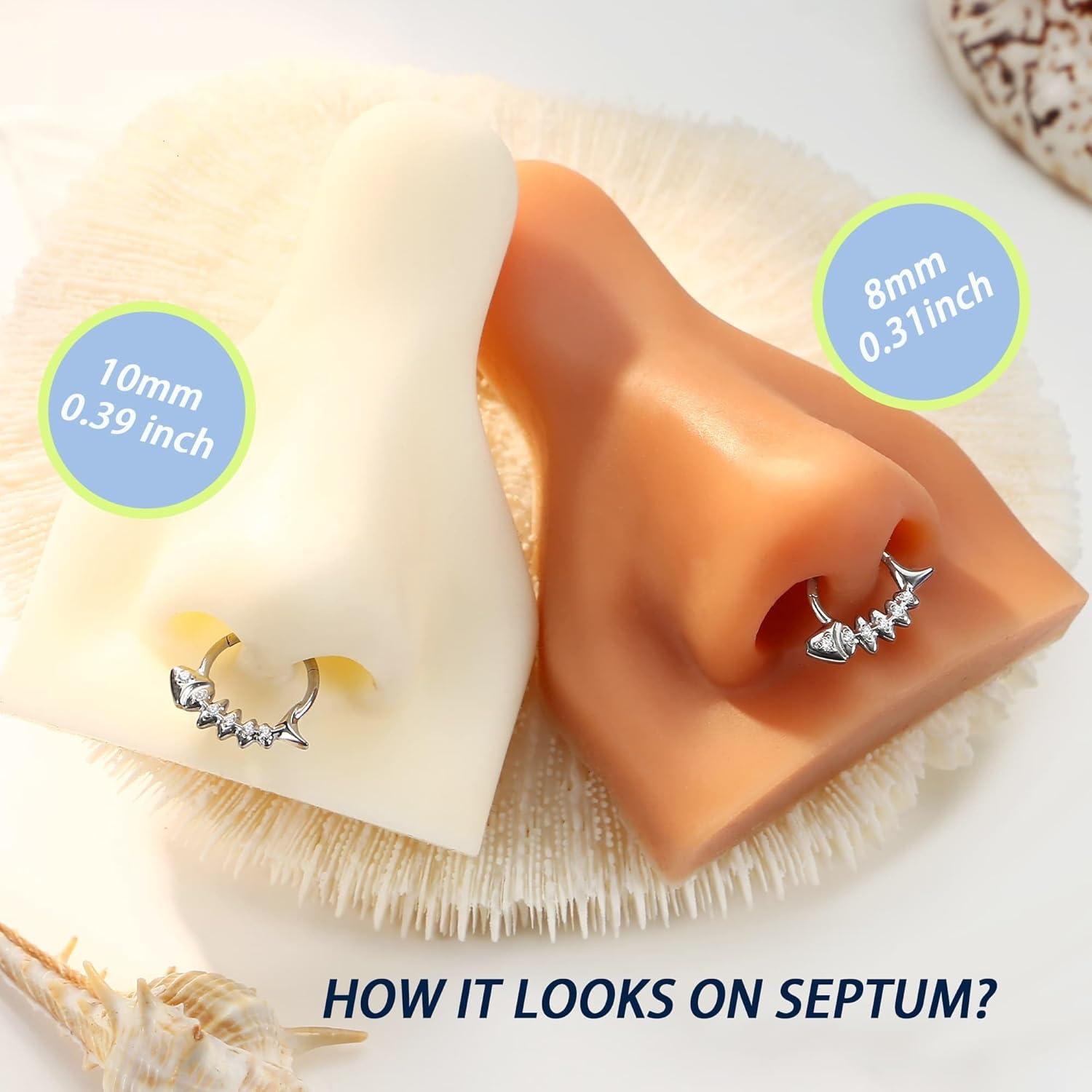 imageBodyBonita 16G Septum Rings Fish Bones G23 Titanium Nose Rings Hoops Septum Jewelry Clicker Conch Helix Tragus Rook Daith Piercings for Women Men SilverGold Plated 810 mmSilver