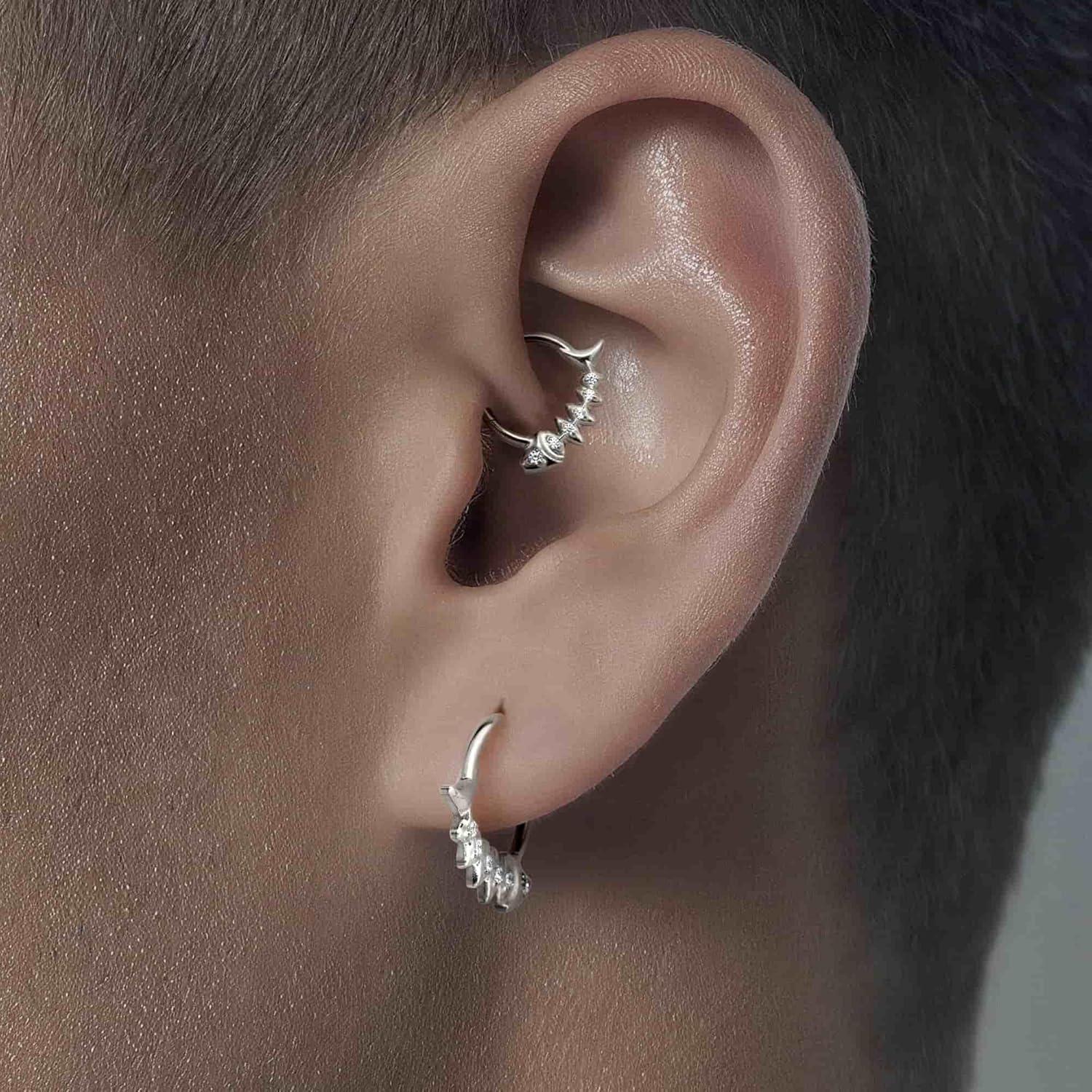 imageBodyBonita 16G Septum Rings Fish Bones G23 Titanium Nose Rings Hoops Septum Jewelry Clicker Conch Helix Tragus Rook Daith Piercings for Women Men SilverGold Plated 810 mmSilver