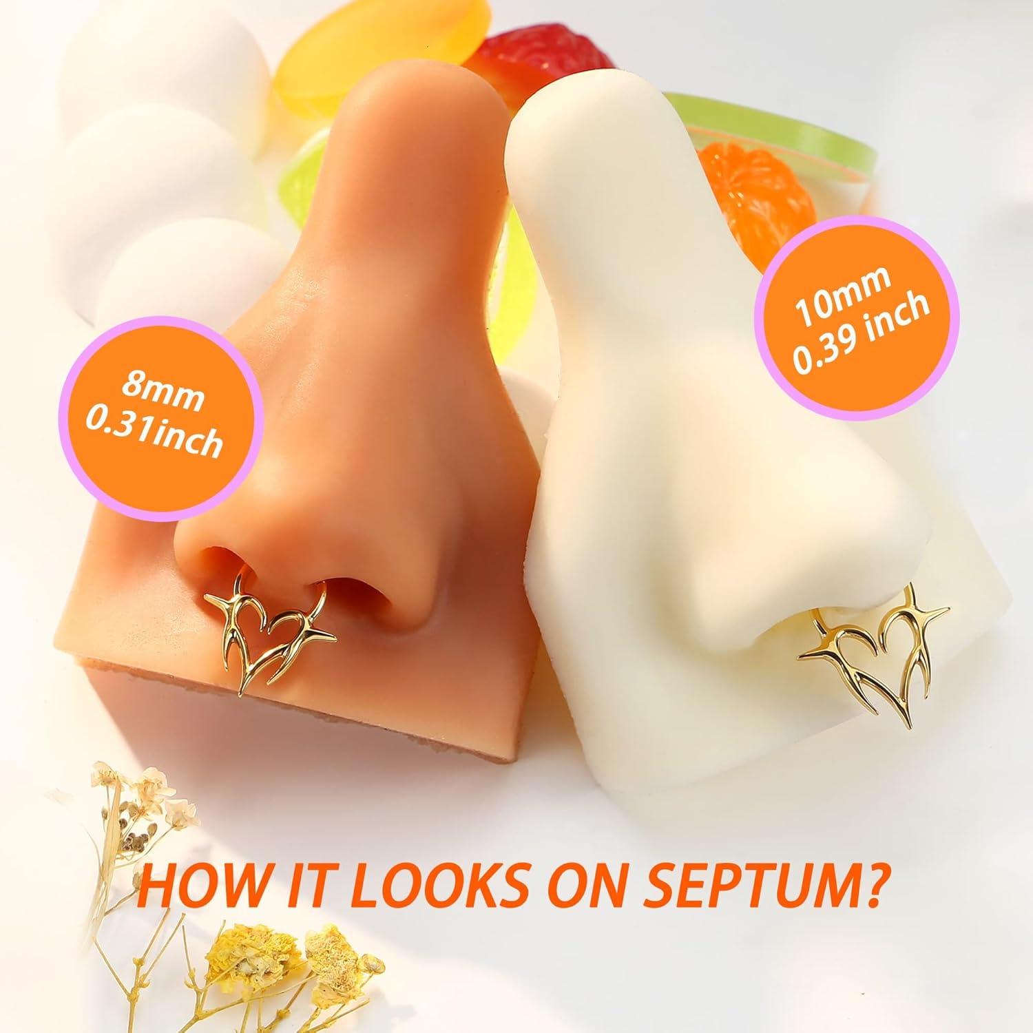 imageBodyBonita 16G Septum Rings Flame Heart G23 Titanium Septum Jewelry Nose Rings Hoops Clicker Conch Helix Tragus Rook Daith Piercings for Women Men SilverGold Plated 810mmGold