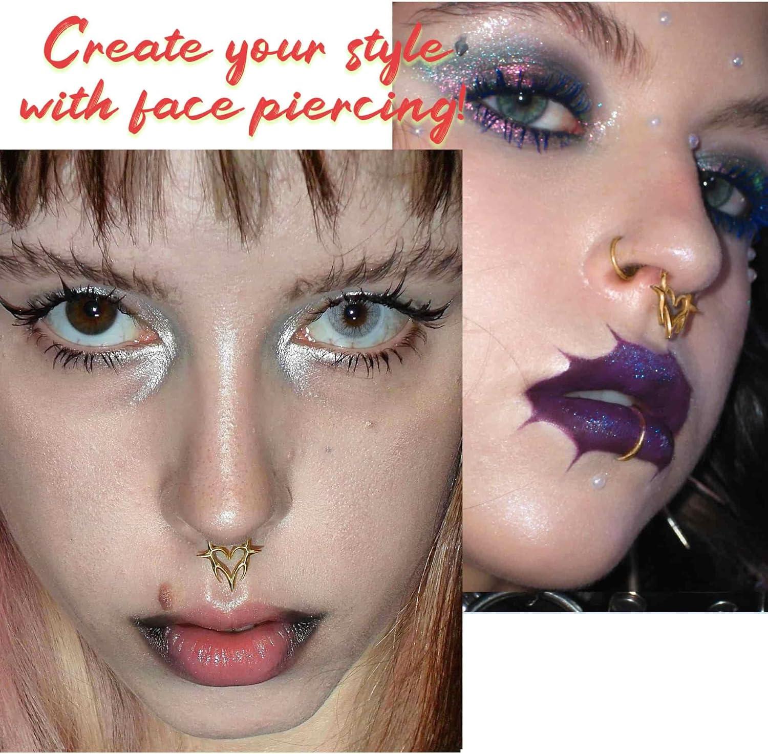 imageBodyBonita 16G Septum Rings Flame Heart G23 Titanium Septum Jewelry Nose Rings Hoops Clicker Conch Helix Tragus Rook Daith Piercings for Women Men SilverGold Plated 810mmGold